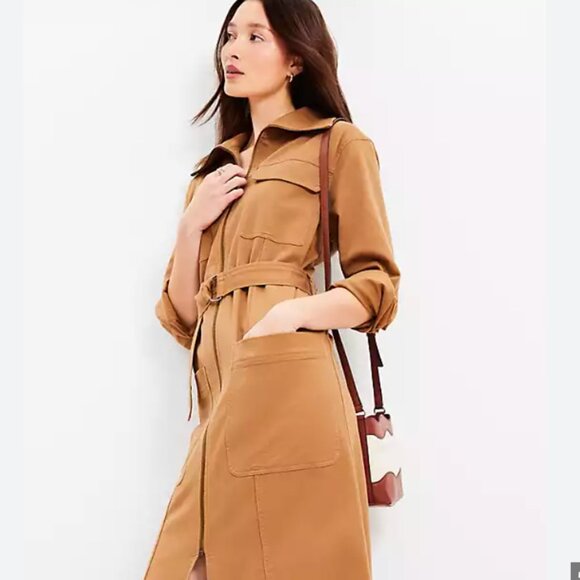 LOFT Twill Zip Midi Pocket Dress Denim Midi Dress BRAND NEW NWOT size M - Picture 2 of 4